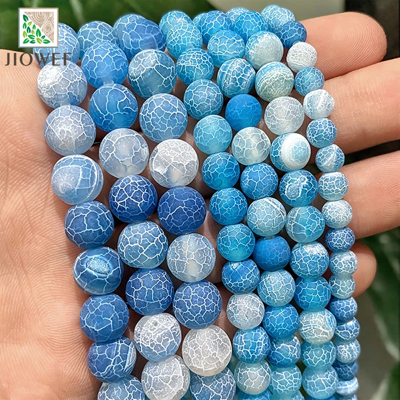 Natural Stone Frost Crab Lake Blue Agates Round Loose Beads Diy Bracelet Handmade For Jewelry Making  15