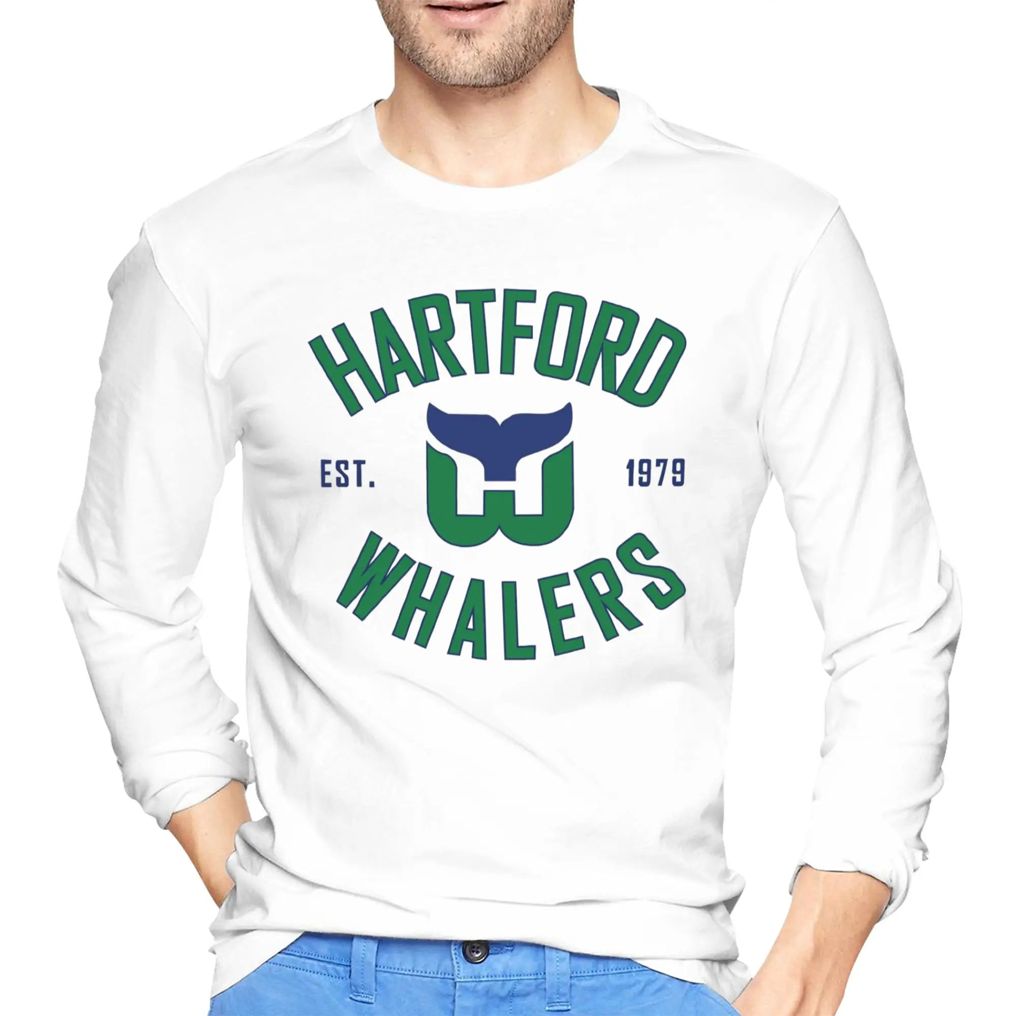 

Мужская футболка с длинными рукавами Hartford Whalers CT, повседневные футболки с круглым вырезом, весенне-осенние мужские топы