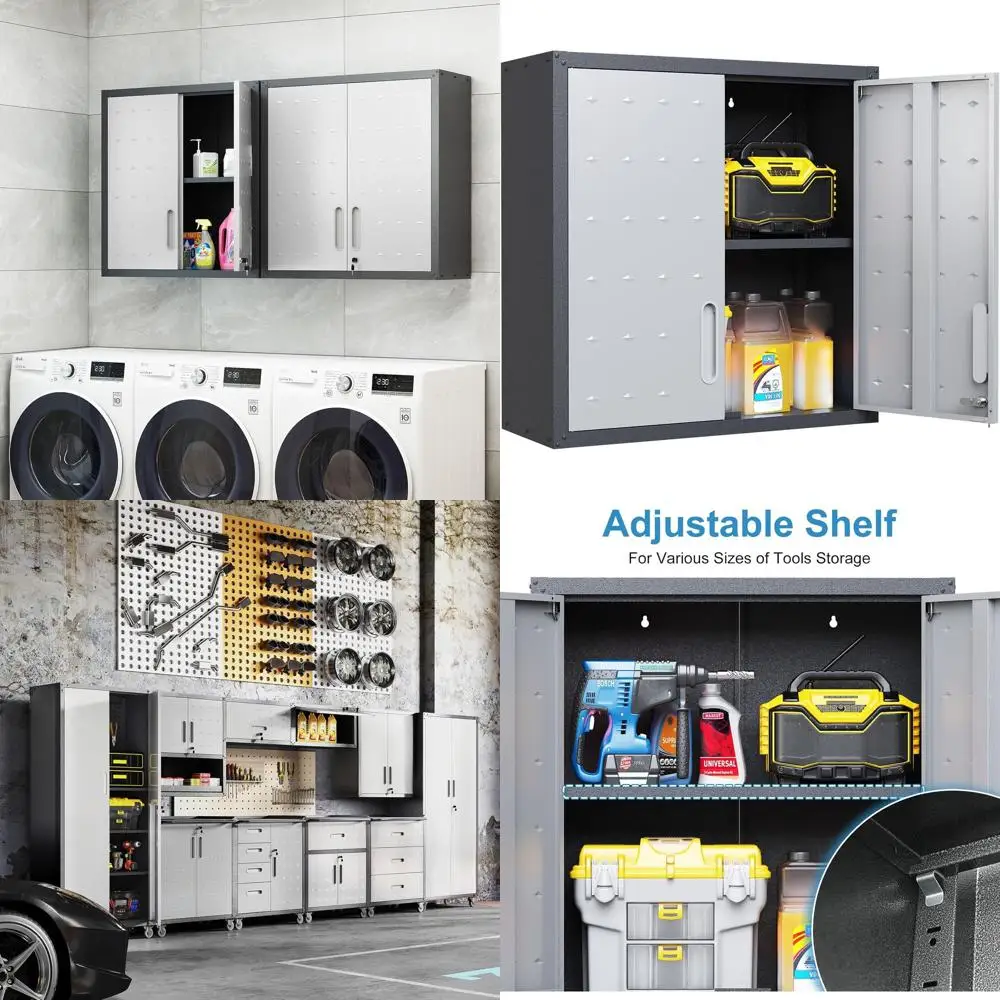 

Настенный стальной шкаф для хранения с замком и регулируемыми полками для гаража, кухни и прачечной