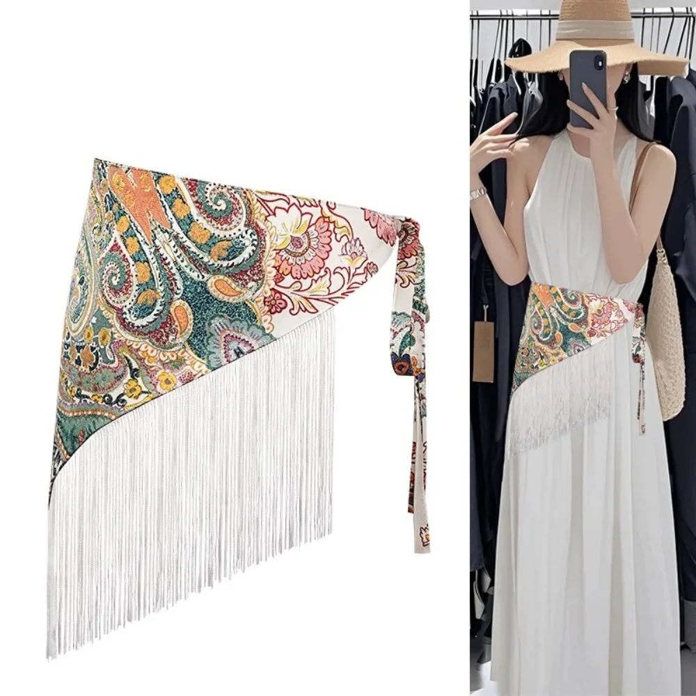 Chinesischen Stil Ethnischen Dreieckigen Bund Quaste Jeans Dekor Floral Dreieckigen Gürtel Kleidung Zubehör Exquisit