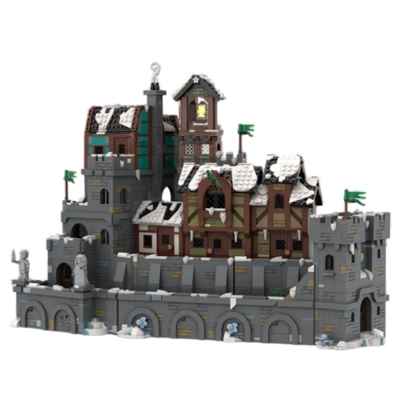 MOC Architecture Modular Medieval Port Town Assembly Building Blocks Street View Castle Toy Model Set Children's Gift