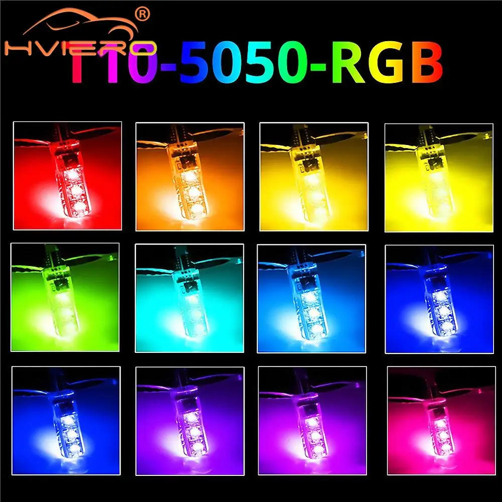 2X T10 W5W 5050 6SMD DC 12V Remote Controller RGB 194 Festoon Dome Light Wedge Side Car Atmosphere Waterproof Bulb Turn Signal