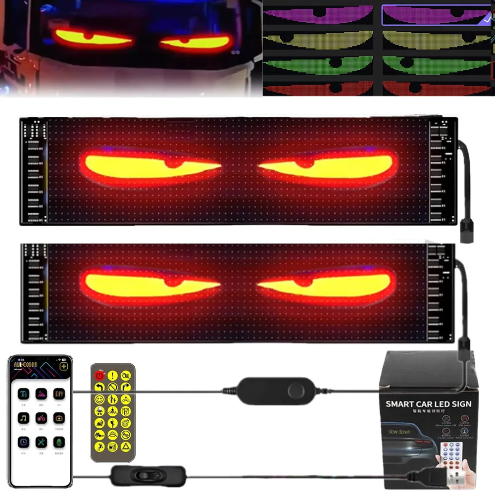 NEW Car Eyes Light Trucks Windshield Flashing Signal LED Sign Devil Eyes Lights Smart Dynamic Display Panel USB for taxi led