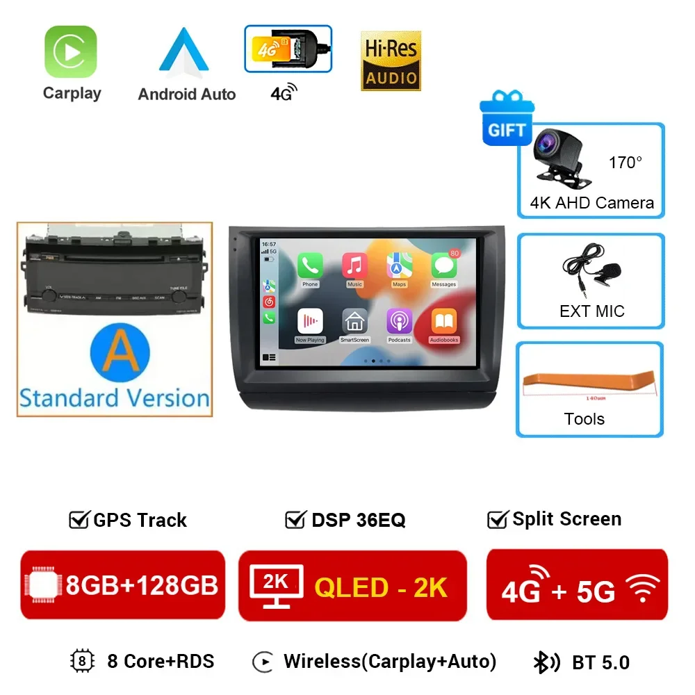 Carplay Autoradio 2 din Android 16 Voor Toyota Prius 20 2003-2009 Autoradio Multimedia Video Player GPS navigatie Stereo BT HU