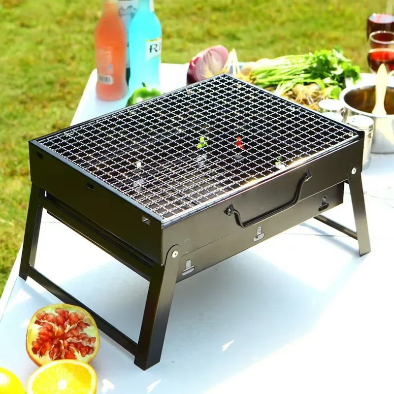 Portable BBQ Charcoal Grill Stainless Steel Small Mini BBQ Tool Kit Outdoor Cooking Camping Picnic Beach Portable BBQ