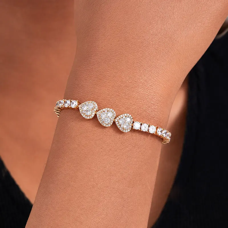 Lnngy Brilliant Clear/Purple/Rose Red 3.5mm Round Moissanite Bracelet For Women Exquisite Tennis Bracelets Dazzling Jewelry Gift