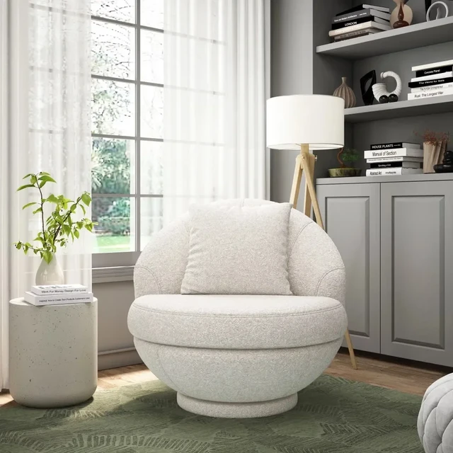 Living Room Chairs Boulder Upholstered Swivel Storage Chair Ash White Accent Chairs for Bedroom