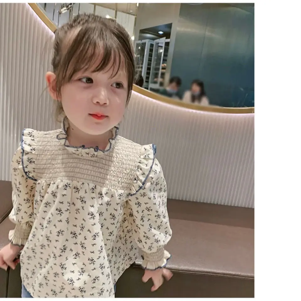 Children's Shirts Floral Print Long Sleeve Doll Children Shirts Girls Blouse Kids Clothes for 2 To 7 Years Toddler Girl Clothes