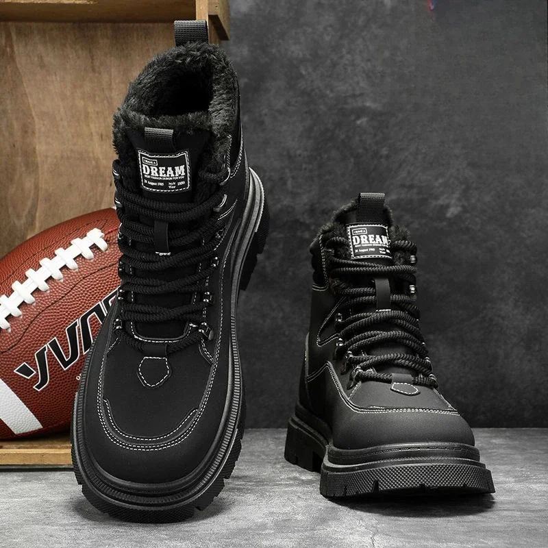 

Comfortable Male Winter Shoes Lace Up Ankle Booties Men's Snow Boots Original Deals Fashion Fleece High Quality Sale New in Work