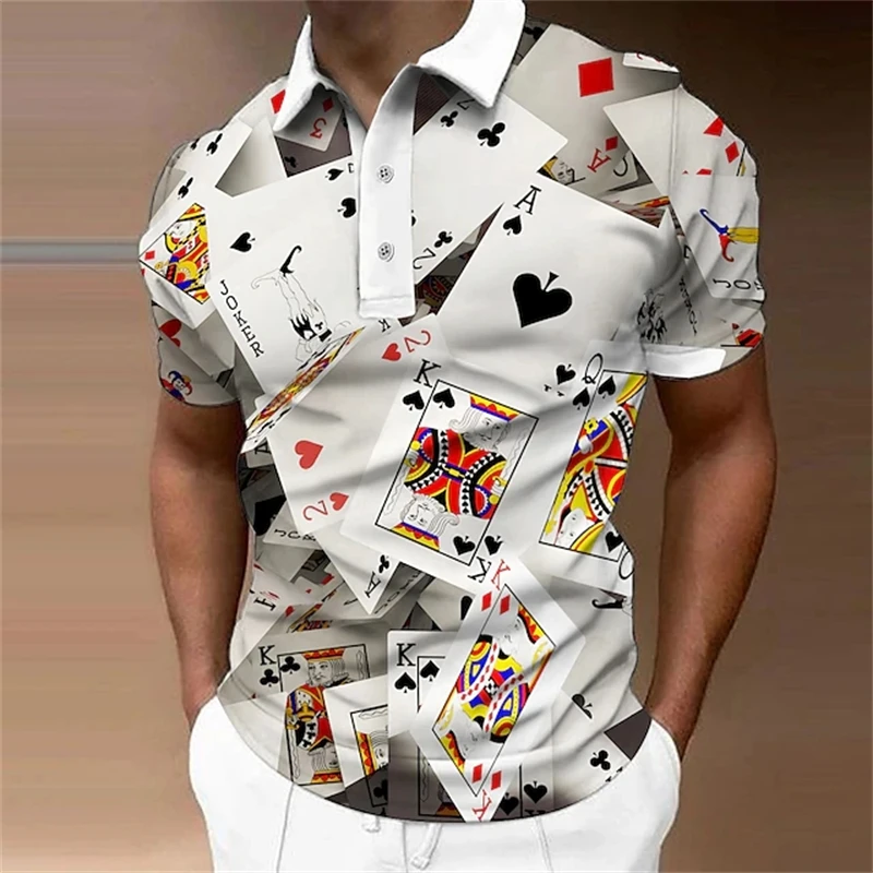 Men\'s Polo Shirt Lapel Polo Button Up Polos Golf Shirt Graphic Prints Poker Turndown Black White Outdoor Street Short Sleeves