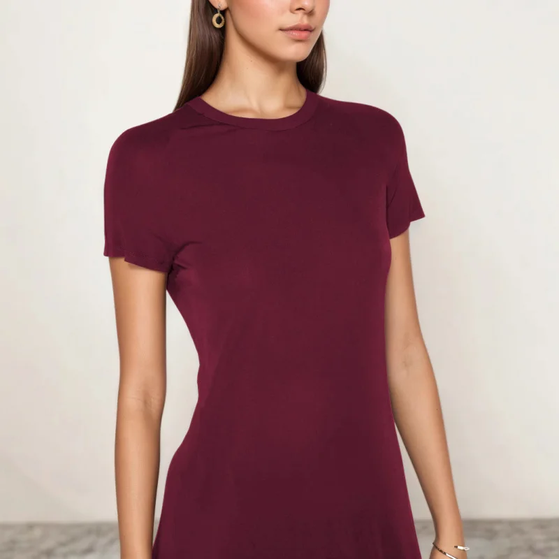 ヨーロッパとアメリカの夏のカジュアルでエレガントな新しいラウンドネック半袖Aラインドレス