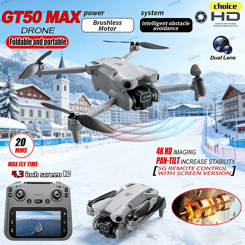 

New GT50 Drone Professional 8K Camera Aerial FPV WIFI Brush Avoiding Obstacle with Large Screen Remote Control Folding Drone Toy