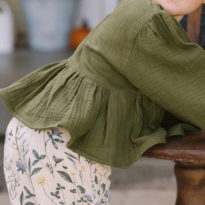 100% Cotton Loose Long-Sleeve Shirt For Girls Retro Mori Solid Color V-Neck Tops 2025 Fall New Double-Layer Crepe Blouse