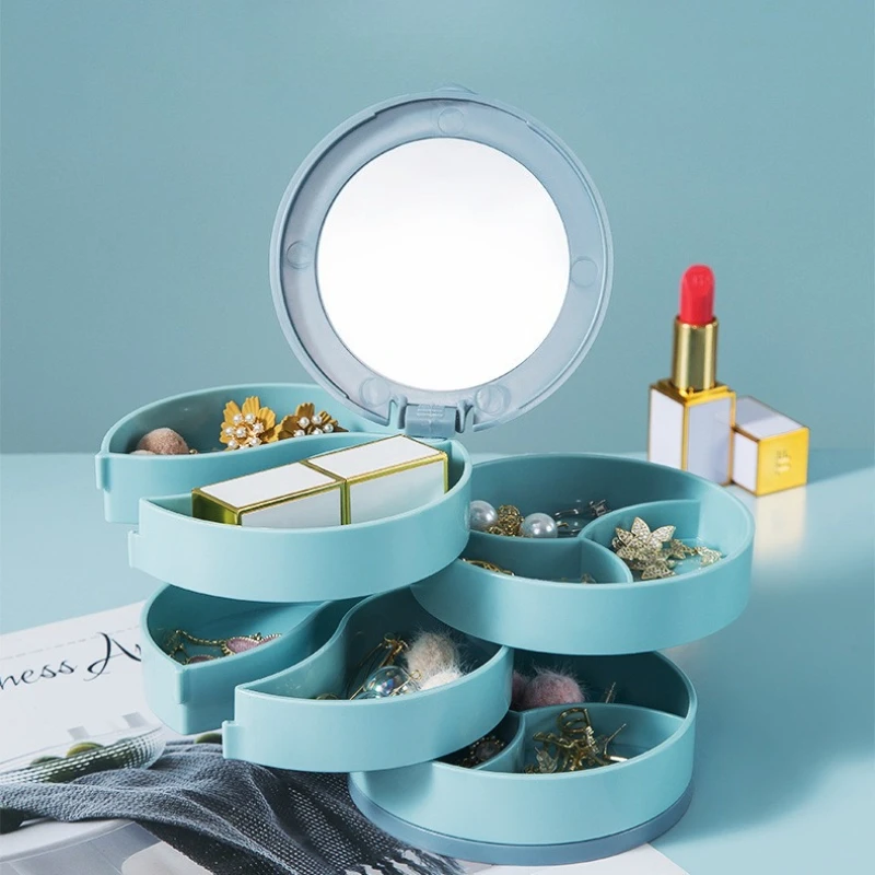 

Вращающаяся шкатулка для украшений с зеркалом, многоуровневый органайзер для колец, серег, ожерелий и браслетов, 1 шт.