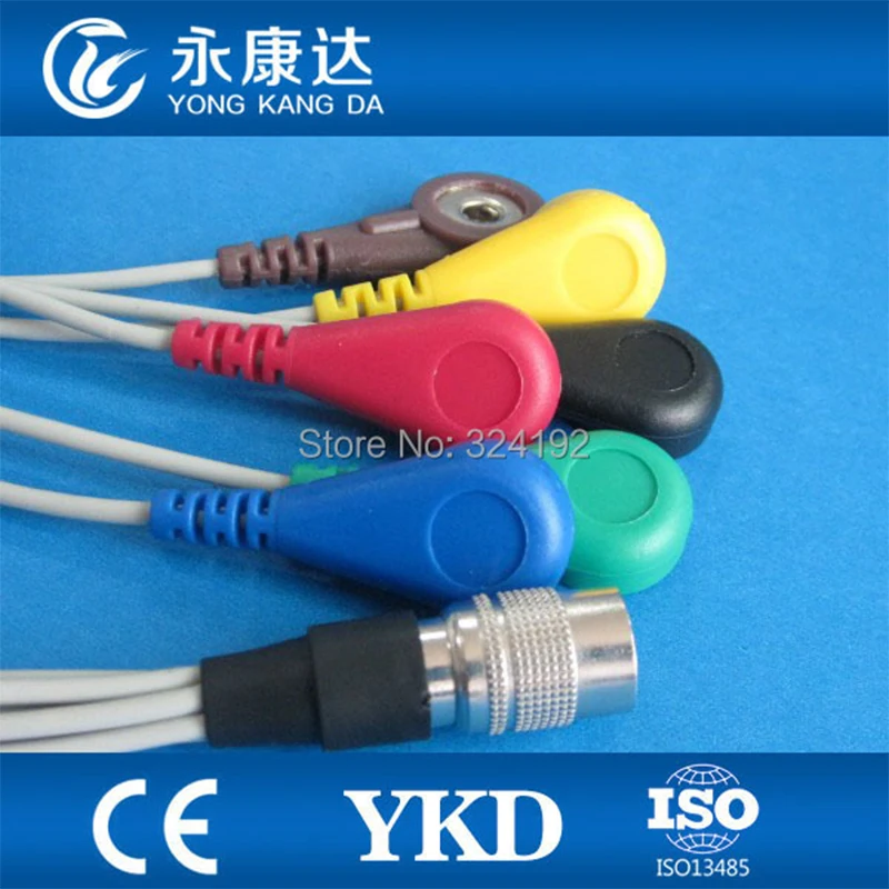 

Compatible PI Din style Holter ecg cable,IEC/6-lead snap ecg leadwires for health monitors