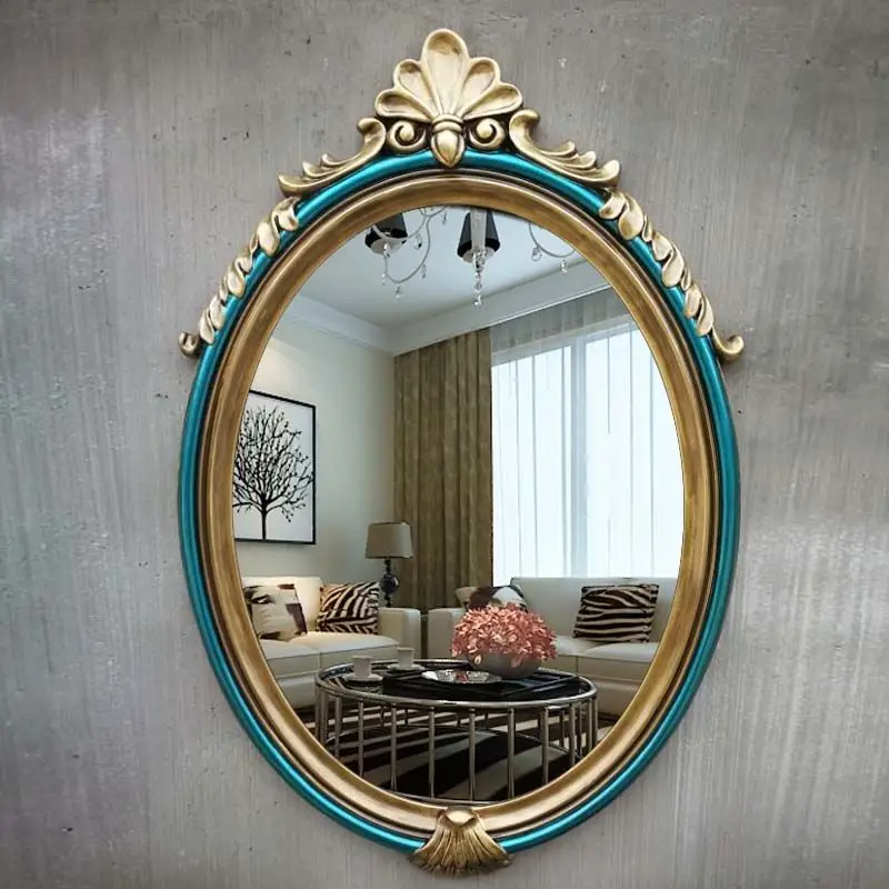 European American Decorative Entrance Mirror Oval French Waterproof Toilet Mirror Dresser Bathroom Makeup Mirror