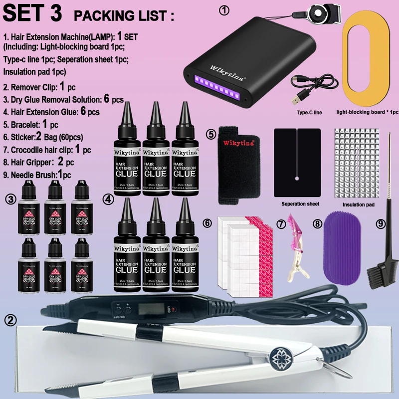 V Light Hair Extension Full Set with UV Glue Hair Extensions Tools Kit and Machine for Perfect Salon Quality Extensions