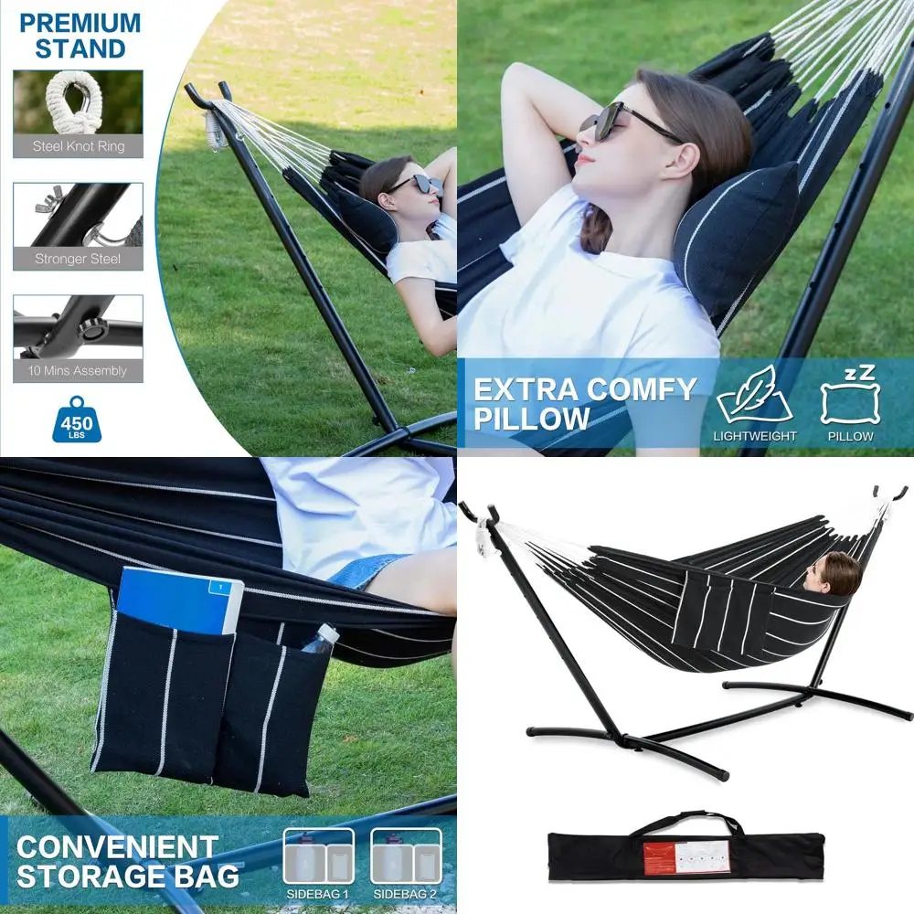 

Portable Outdoor Double Hammock Stand - Heavy-Duty Steel, Space-Saving, 450 lbs Capacity, with Carry Bag (Chasm)