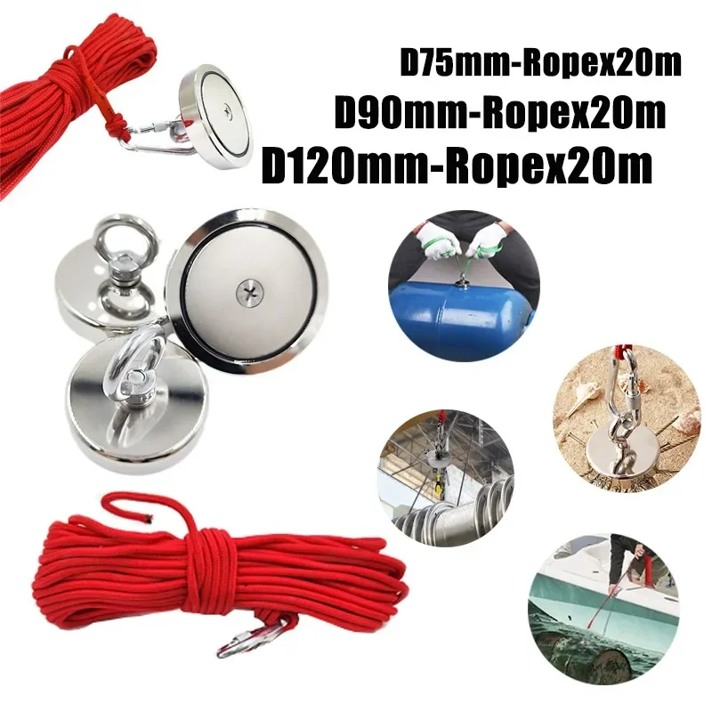 Fishing Magnet Giant Magnet with Rope Large and Big Disc Magnetic Kit for Tools Heavy Duty and Thick Retrieving Neodymium Set