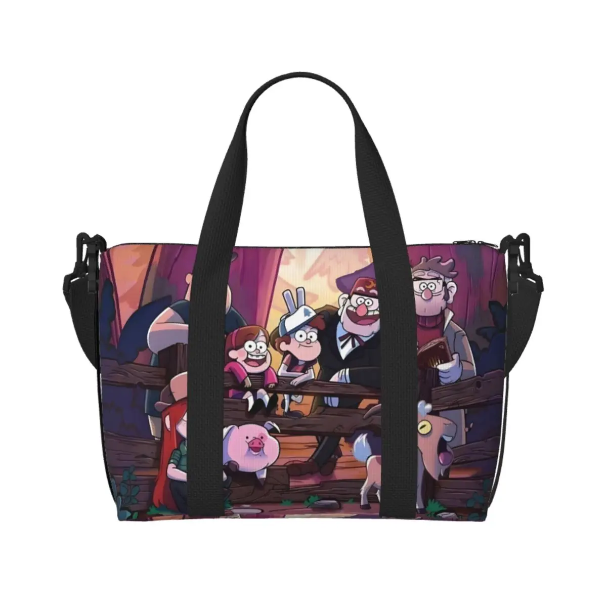 

Custom Gravity Falls Tote Bag for Women Large Capacity Cartoon Movie Wonderful Town Beach Gym Travel Bags