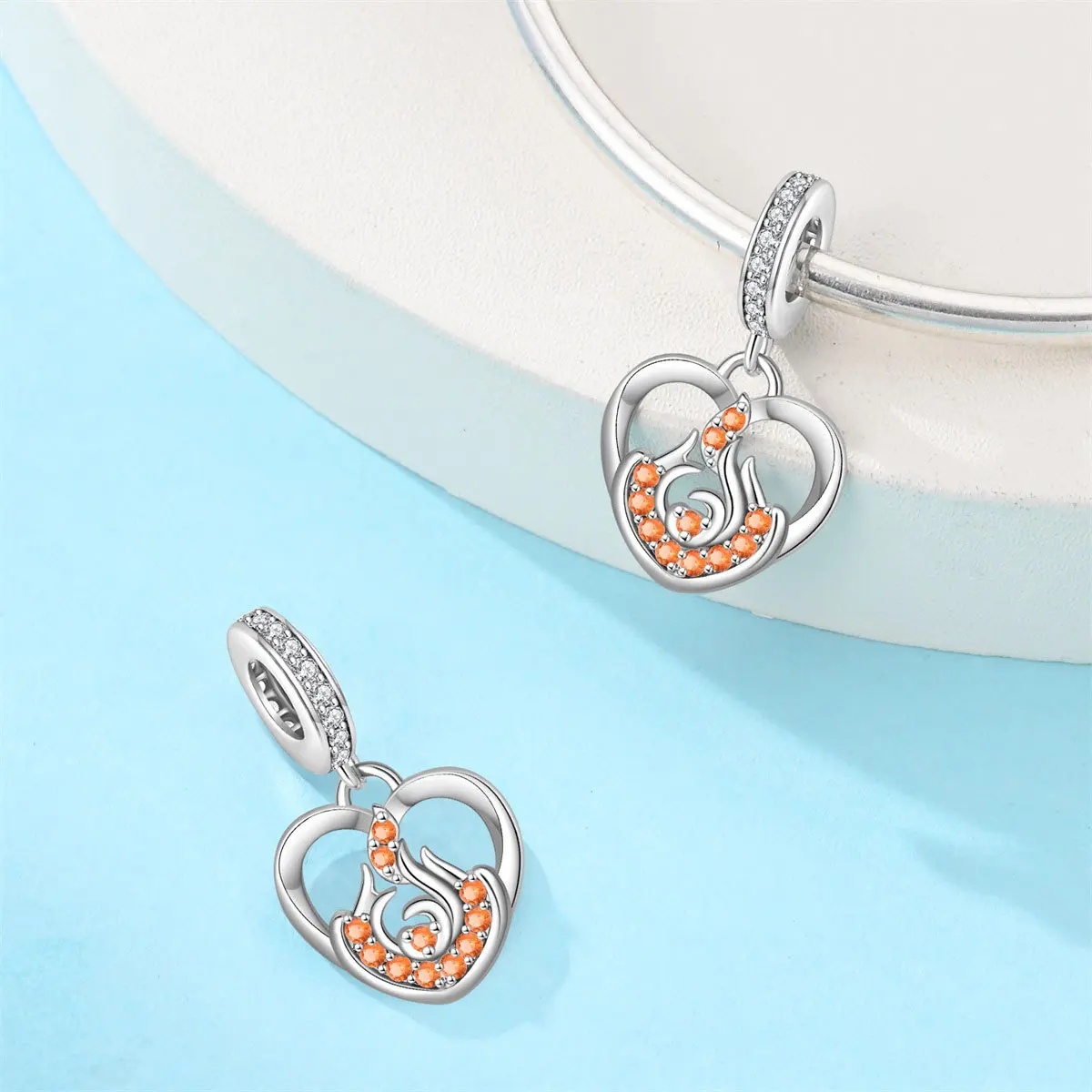 Attractive pendant bead heart-shaped sun rainbow water-fire energy DIY jewelry bracelet accessory copper-gilded silver
