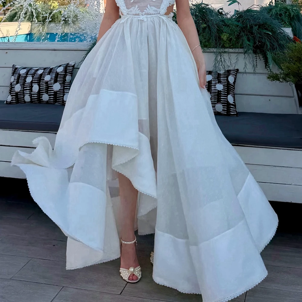 Women's High Waist Organza Hem Maxi Skirt A-Line Flowy Boho Beach Prom Party Skirt Summer Vacation Chic Casual Long Skirt