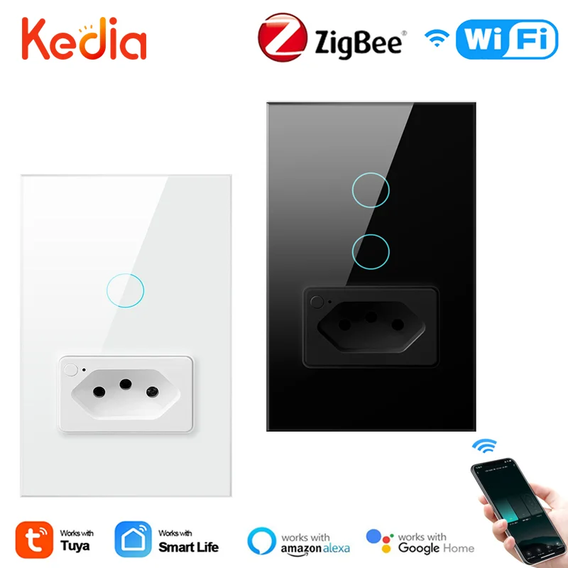 

Tuya Zigbee WiFi Smart Switch 16/20A Socket,Brazil 4X2 Glass Panel 1/2 Button Smart Light Switch Smart Home Alexa Google Home