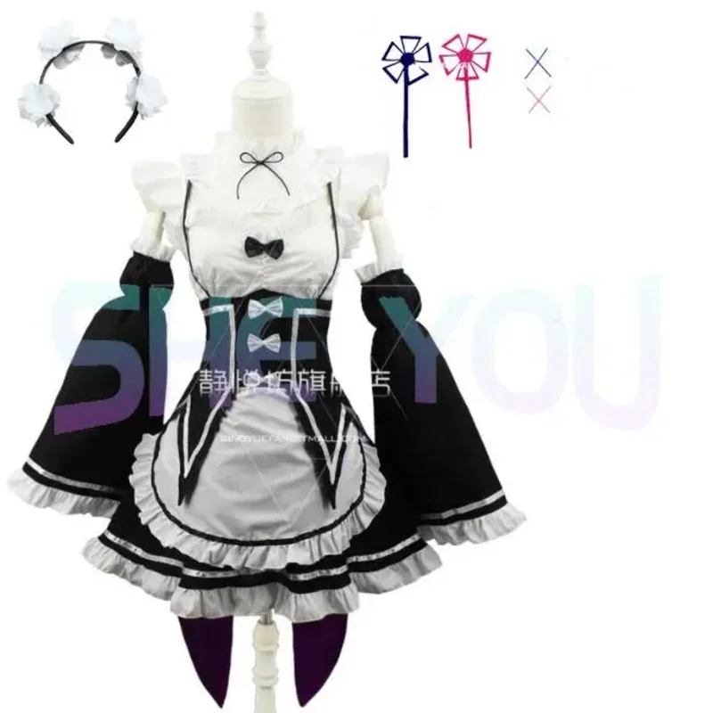 Ram Rem Cosplay Re:zero Kara Hajimeru Isekai Seikatsu Costume nero Ragazze Cameriera Vestito Donna Grembiule Vestito Costumi di Halloween