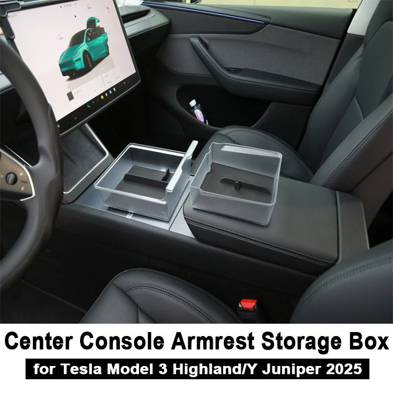 Mittelkonsole Armlehne Transparente Aufbewahrungsbox für Tesla Model 3 Highland ModelY Juniper ModelYL Organizer Auto-Innenausstattung
