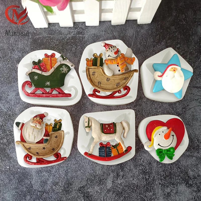 

Mirosie Christmas Snowman Santa Claus Trojan Horse Fondant Mold Cake Chocolate Decoration Silicone Mold Cake Decorating Tools