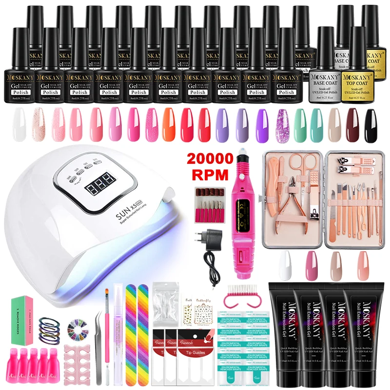 Poly Nail Gel Kit para Extensões Rápidas de Construção, Gel Set, Semi Permanente, Verniz Polonês, Lâmpada LED UV, Kits de Manicure