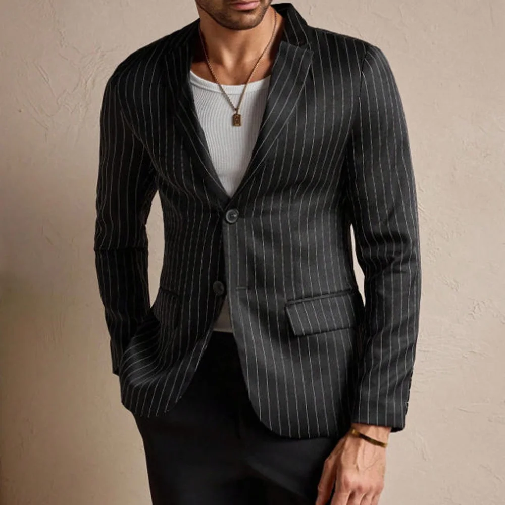 

Men's Striped Suit Jacket Single Breasted Slim Fit Business Blazer Elegant Formal Coat Casual Stylish Comfortable Office Wear Me