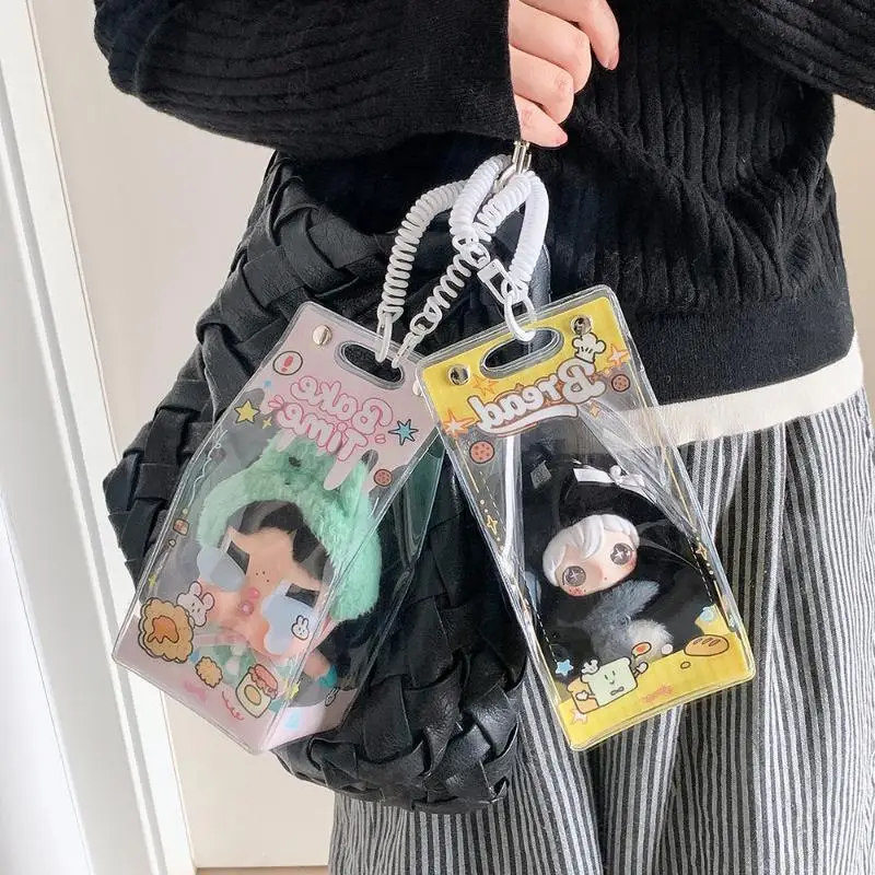 Cute Clear PVC Doll Storage Bag Dust Proof Pouch Kawaii Cartoon Pattern for 10cm 15cm Mini Plushie Toy Collection Display Case
