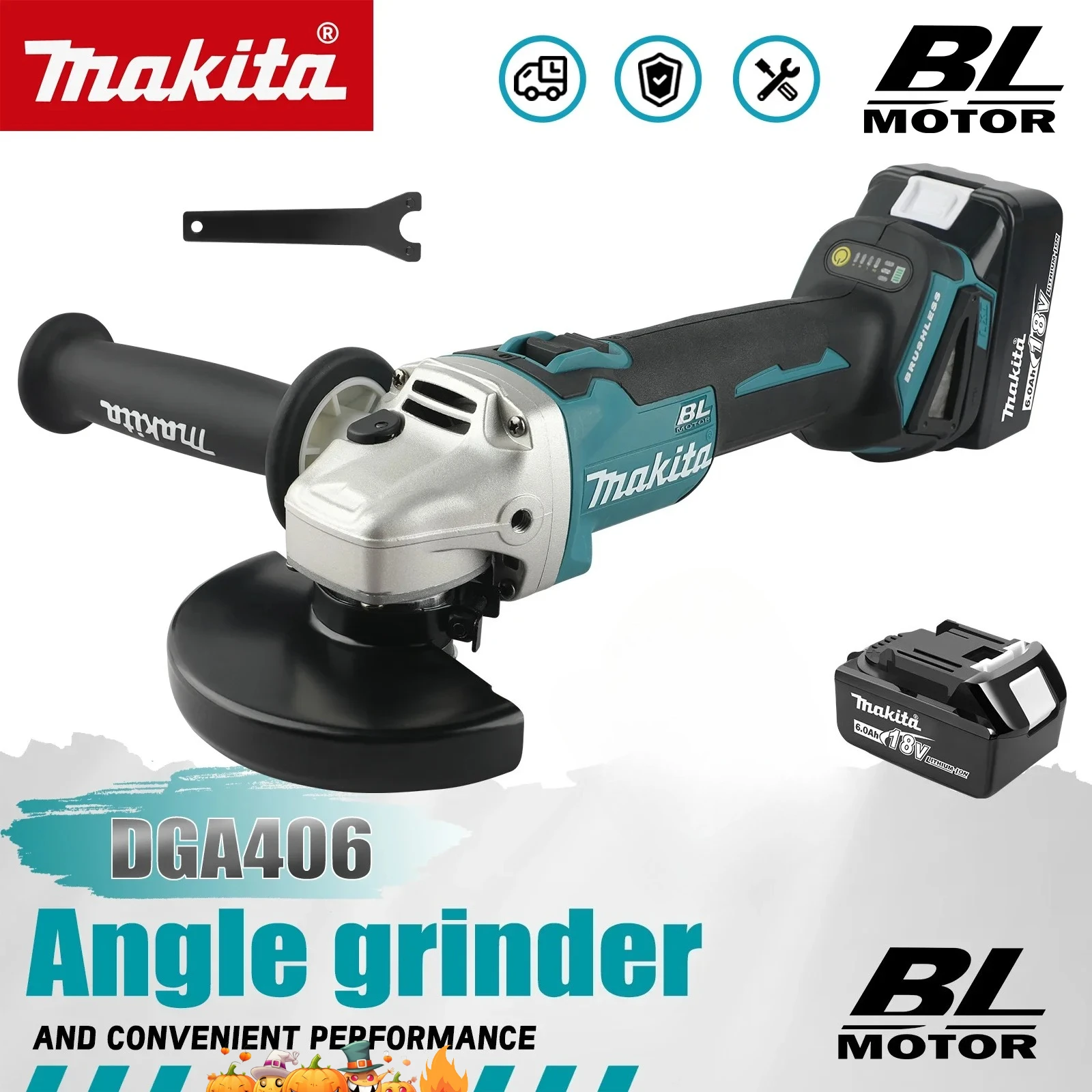 makita-dga404-100mm-angle-grinder-lithium-battery-brushless-polishing-machine-4-gear-industrial-cutting-power-tools-18v-20v