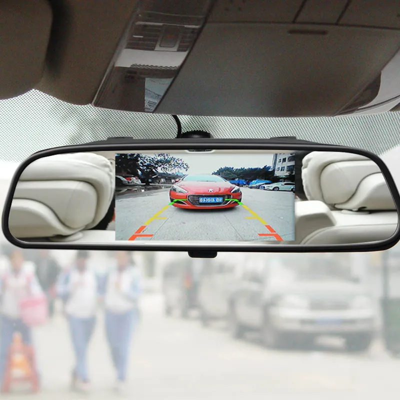 QueenDer 4.3-inch Car Rearview Mirror Parking & Parking System with HD Waterproof Night Vision Camera, Easy Installation