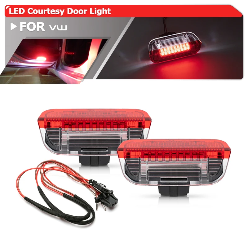 2x For VW Passat B6 B7 B8 Passat CC/CC Jetta V/Bora White/Red Led Front Door Courtesy Lights Under Warning Lamps Puddle Lights