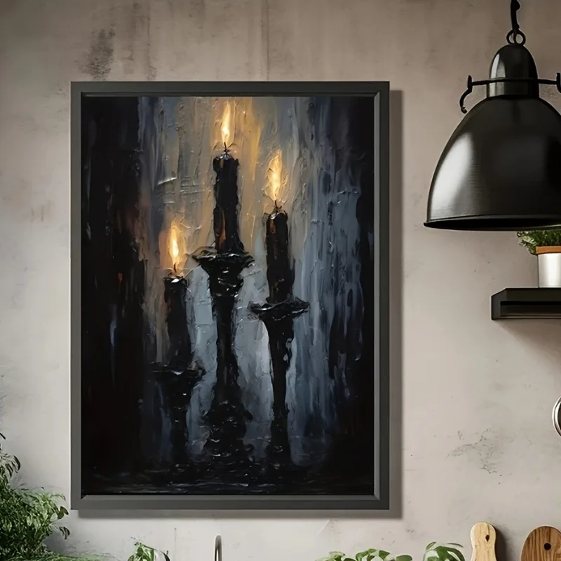 

1pc No Frame Canvas Painting Mysterious Candles Poster, Spooky Candles Art Print Pop, Vintage Canvas Painting, Halloween Abstr