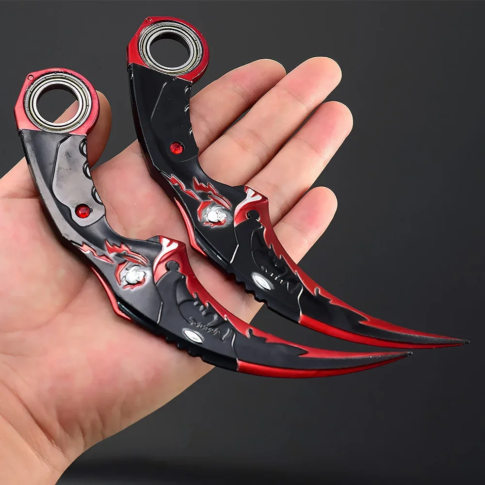 16cm Dragon Karambit Rotatable Alloy Craft Model Dark Moon Double Thorns Claw Knife Golden Dragon Weapon Training Knives Toy Boy