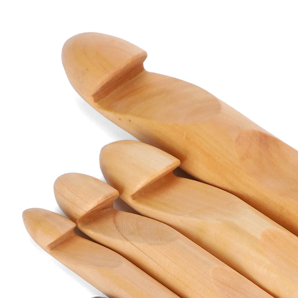 16Pcs Crochet Hook Set Wooden Bamboo Cylindrical Knitting Needle Weaving Tools