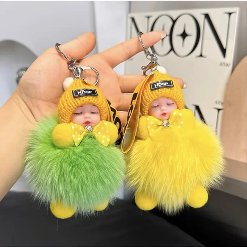 Real Fox Fur Doll Car Keychain Pendant Cute Plush Doll Doll Book Bag Pendant Couple Gift