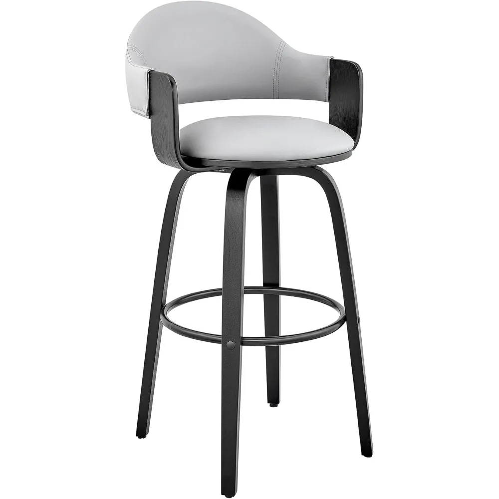 

Daxton Mid Century Modern Swivel Bar Stool for Kitchen Island Counter in Gray Faux Leather and Black Wood, 26" Seat Height