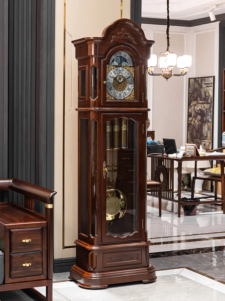 New Chinese mahogany floor clock retro villa large table clock mechanical vertical solid wood pendulum clock