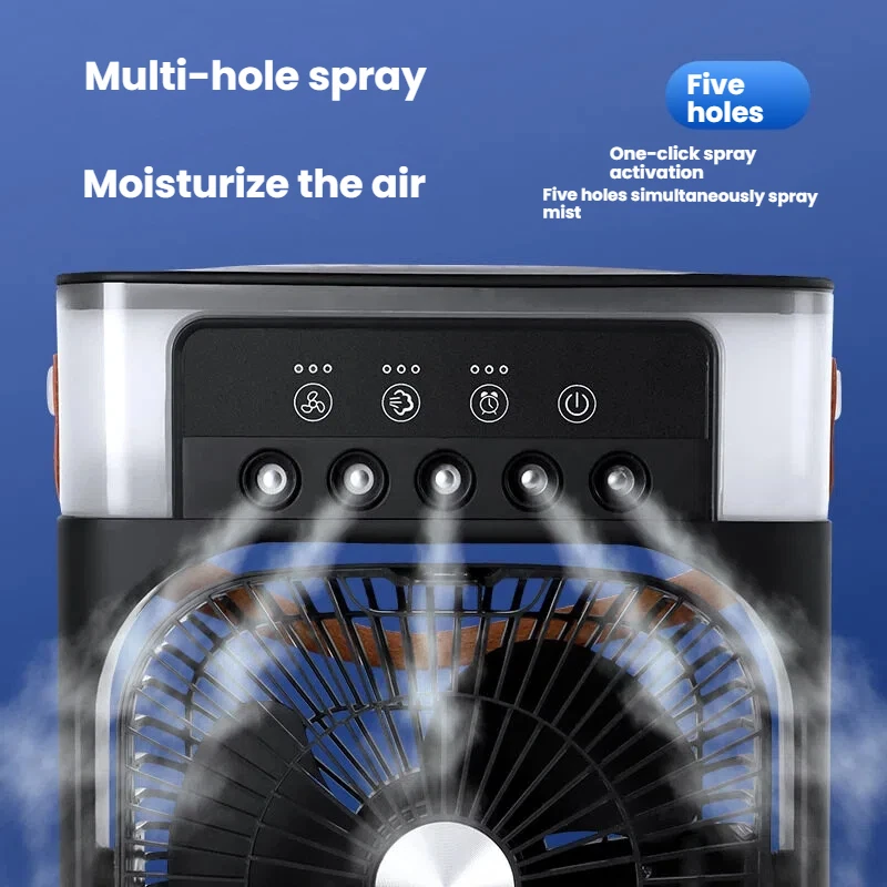 Large Five-Hole Humidifying Misting Fan USB Rechargeable Desktop Portable Fan with Colorful Lighting image 2