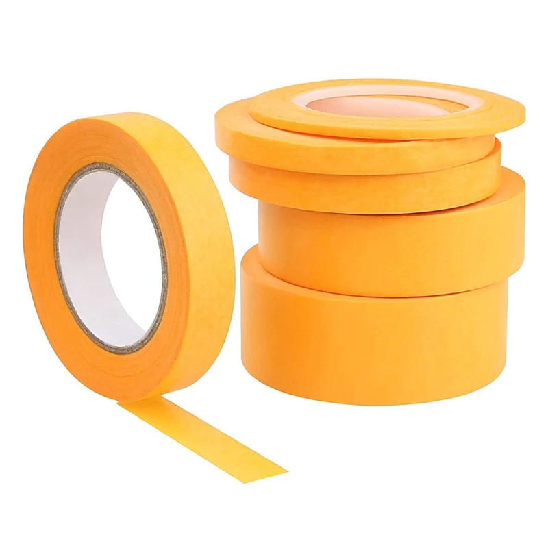 6Rolls Painters Tape Yellow Masking Painting Tape For Decorating Crafts Spraying Adhesive Painters Paper Tape Multi-Size