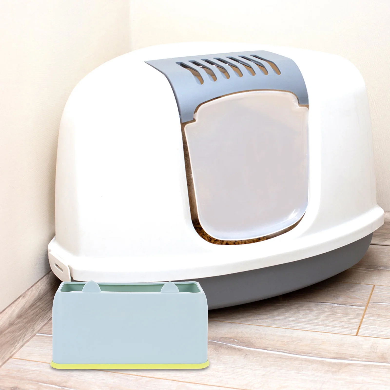 

1pcs Cat Litter Scoop Holder Blue Cat Shape Storage Base Small Trash Can For Scoop Organization Litter Box Accessories Pet