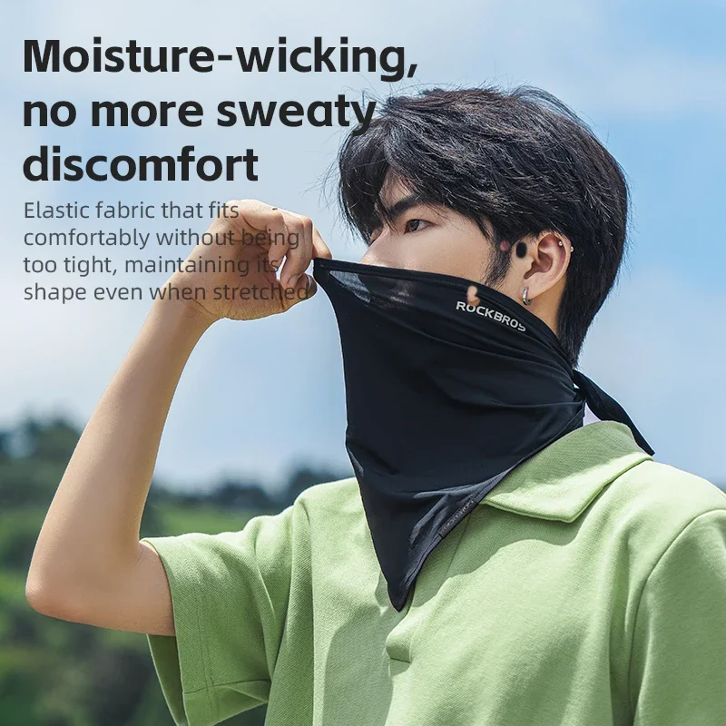 ROCKBROS lce Silk Triangle Scarf Breathable Sun Protection Quick-drying Balaclava Mask Bicycle Motorcycle Running Cooling Sport