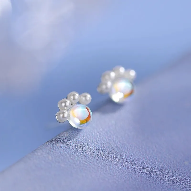 

925 Sterling Silver Cat Claw Colorful Stone Pearl Animal Stud Earring for Women Fine Jewelry High Luxury Vintage Accessories