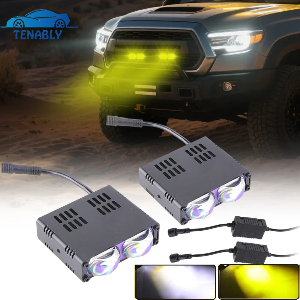 

White Amber Grille Light Auxiliary Spotlights DRL Driving Projector Fog Lights for Motorcycle Truck Car OffRoad UTV ATV 12-24V