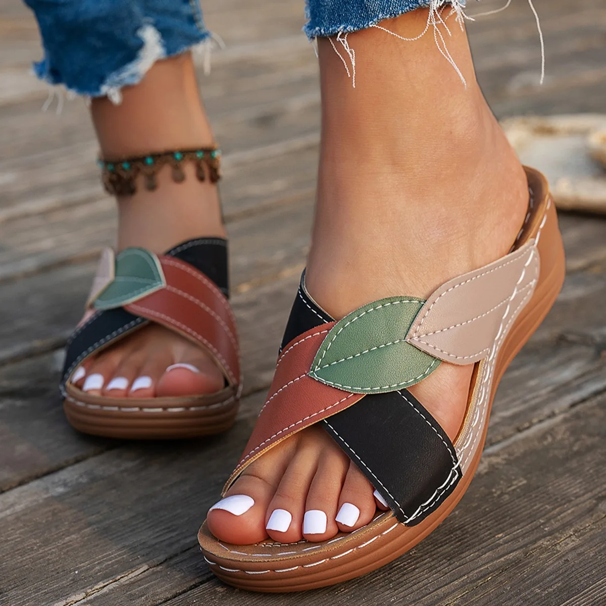Sommer Frauen Sandalen Schuhe Party Damen Schuhe Slides Sandalen Damen Keil Sandalen Frau Nicht-Slip Schuhe Frauen Hausschuhe Weibliche