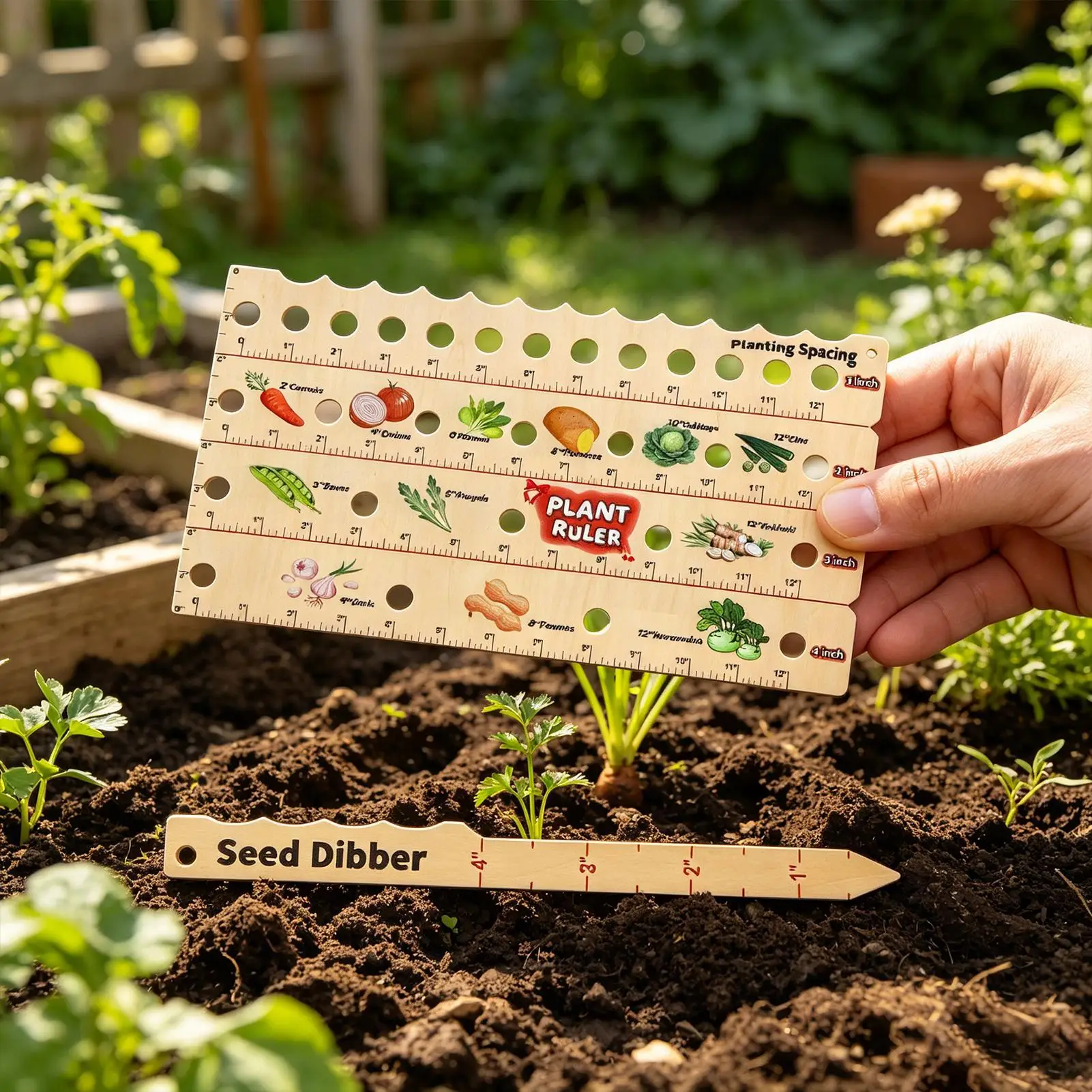 

Wooden Plant Spacing Ruler Gardening Tool for Vegetables, Fruits, Flower Beds, for Balcony, Greenhouse, for Beginners, Gareners